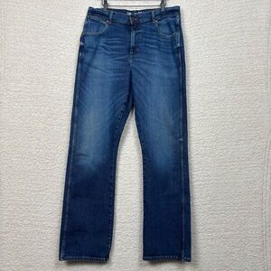 Wrangler Retro Jeans Mens 35x36 (35x34.5) Blue Relaxed Boot Whiskered 5 Pocket